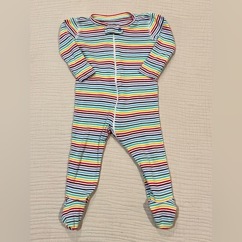 Primary Rainbow Stripe Footie One-Piece Pajamas 100% Organic Baby SZ 6-9 Months